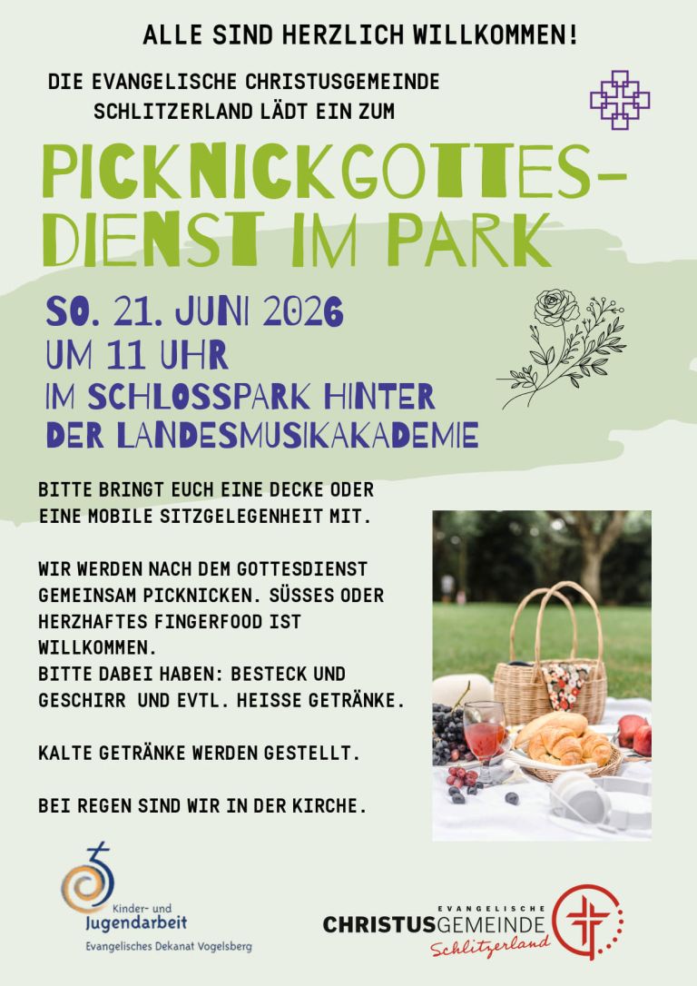 Picknick Gottesdienst im Park mit Abschluss Konfi-3, Sonntag, 21. Juni, 11 Uhr, Schlosspark Gartentreppe