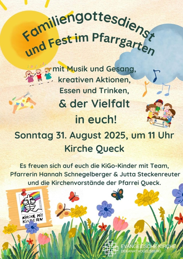 Familiengottesdienst und Fest im Pfarrgarten, 31.08.2025, 11 Uhr, Queck