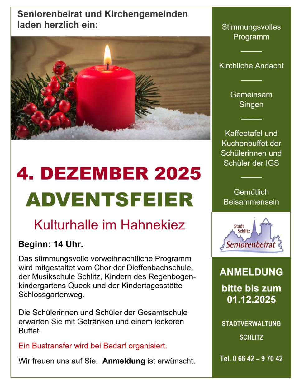 SeniorenAdvent am 04.12.2025, 14 Uhr, Kulturhalle im Hahnekiez